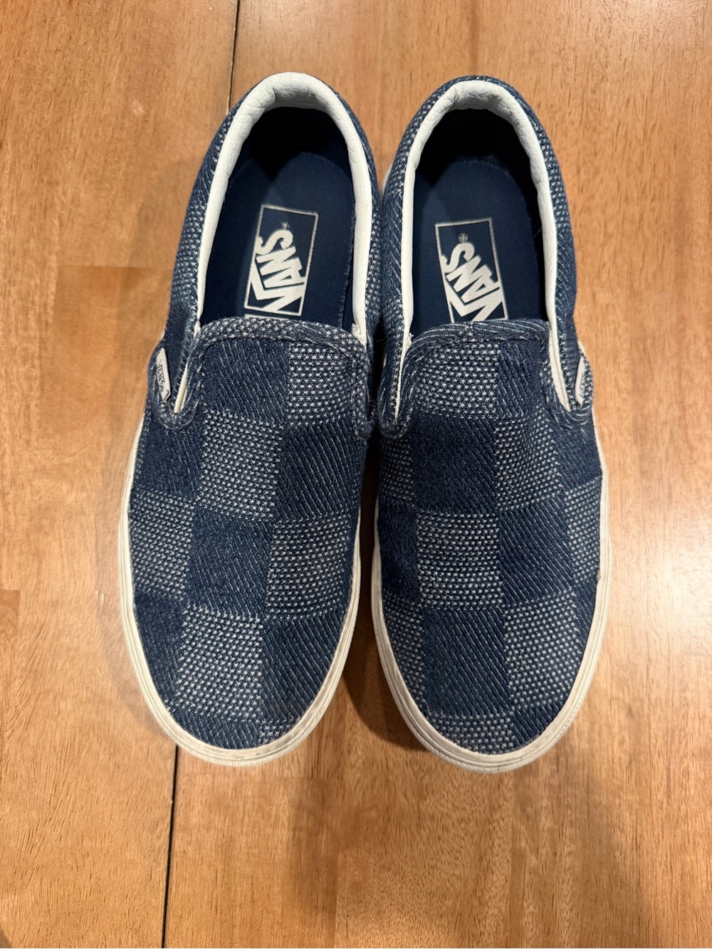 Vans Slip-On Checkerboard Sneakers in Navy and White